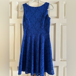 Speechless Juniors Lace Fit and Flare Dress royal blue